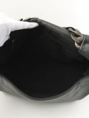 2009年頃製 キャビアスキンCCマークステッチチェーンワンショルダーバッグ ダークグレー