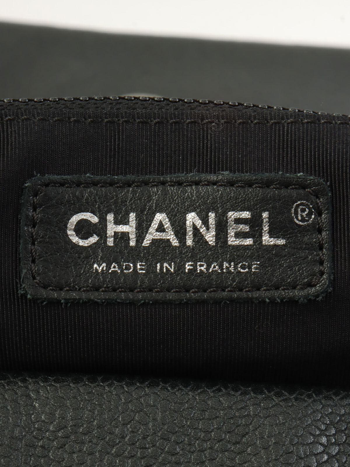 2009年頃製 キャビアスキンCCマークステッチチェーンワンショルダーバッグ ダークグレー