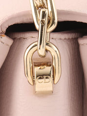 Leather logo plate chain shoulder bag in baby pink