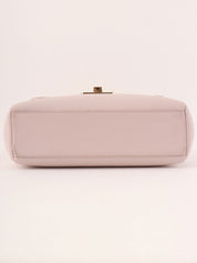 Leather logo plate chain shoulder bag in baby pink