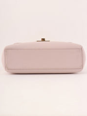 Leather logo plate chain shoulder bag in baby pink