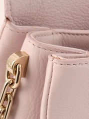 Leather logo plate chain shoulder bag in baby pink