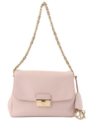 Leather logo plate chain shoulder bag in baby pink