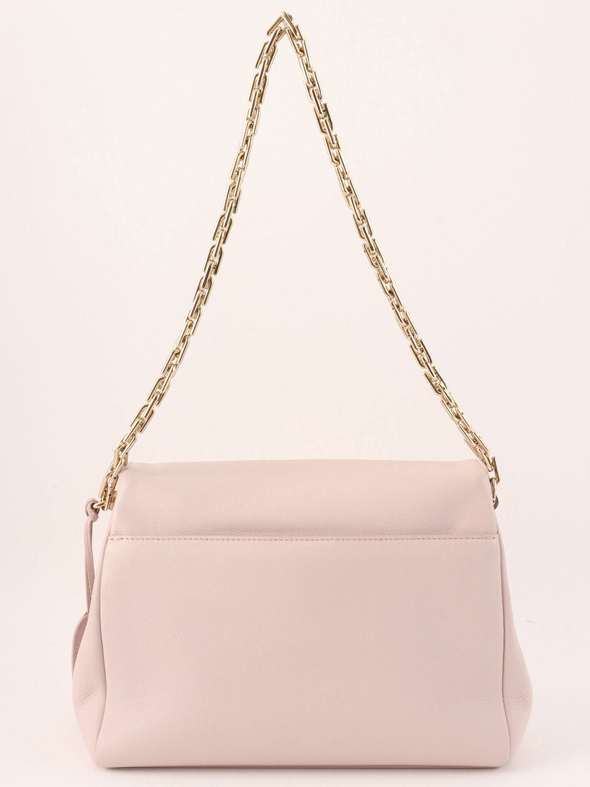 Leather logo plate chain shoulder bag in baby pink