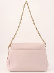 Leather logo plate chain shoulder bag in baby pink