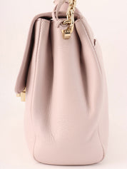 Leather logo plate chain shoulder bag in baby pink