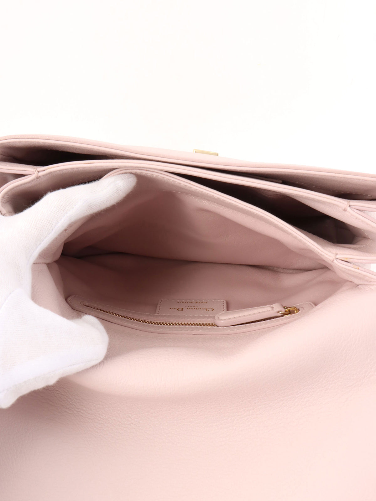 Leather logo plate chain shoulder bag in baby pink