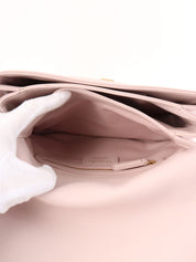 Leather logo plate chain shoulder bag in baby pink