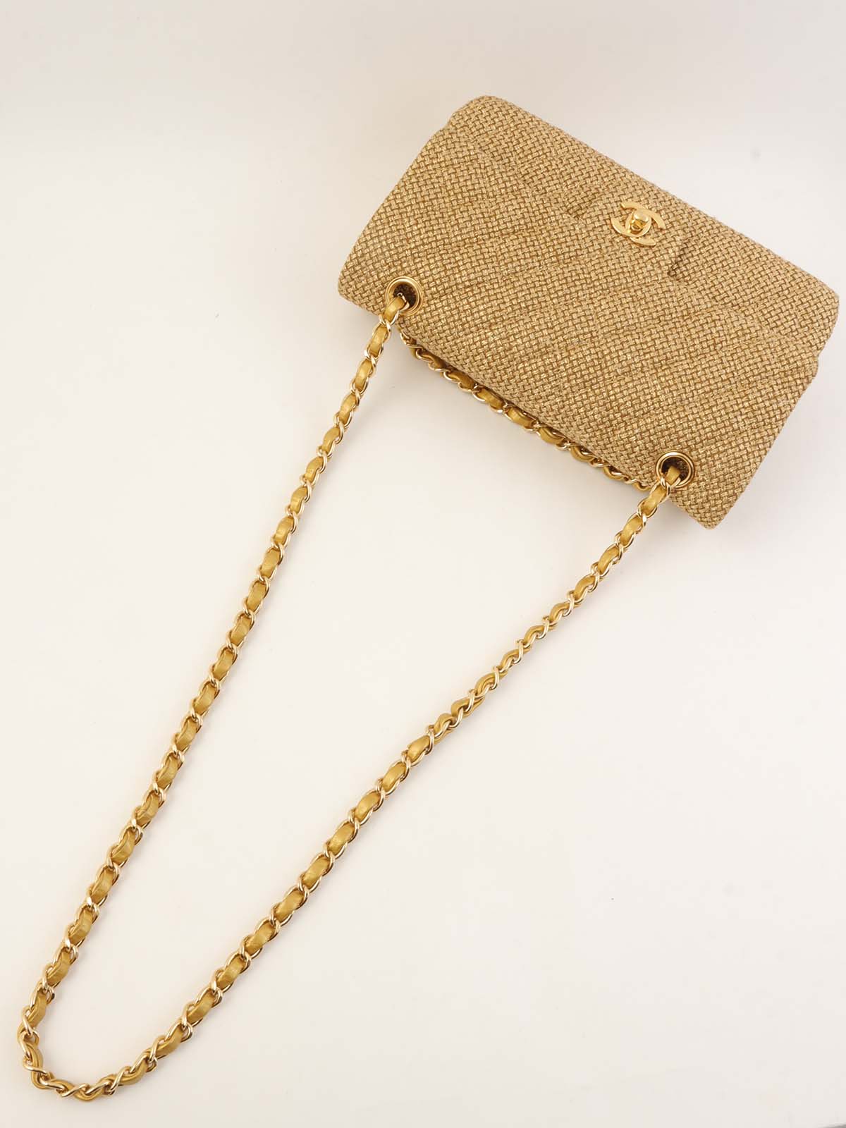 2014 Raffia Classic Flap Chain Bag 25cm Gold