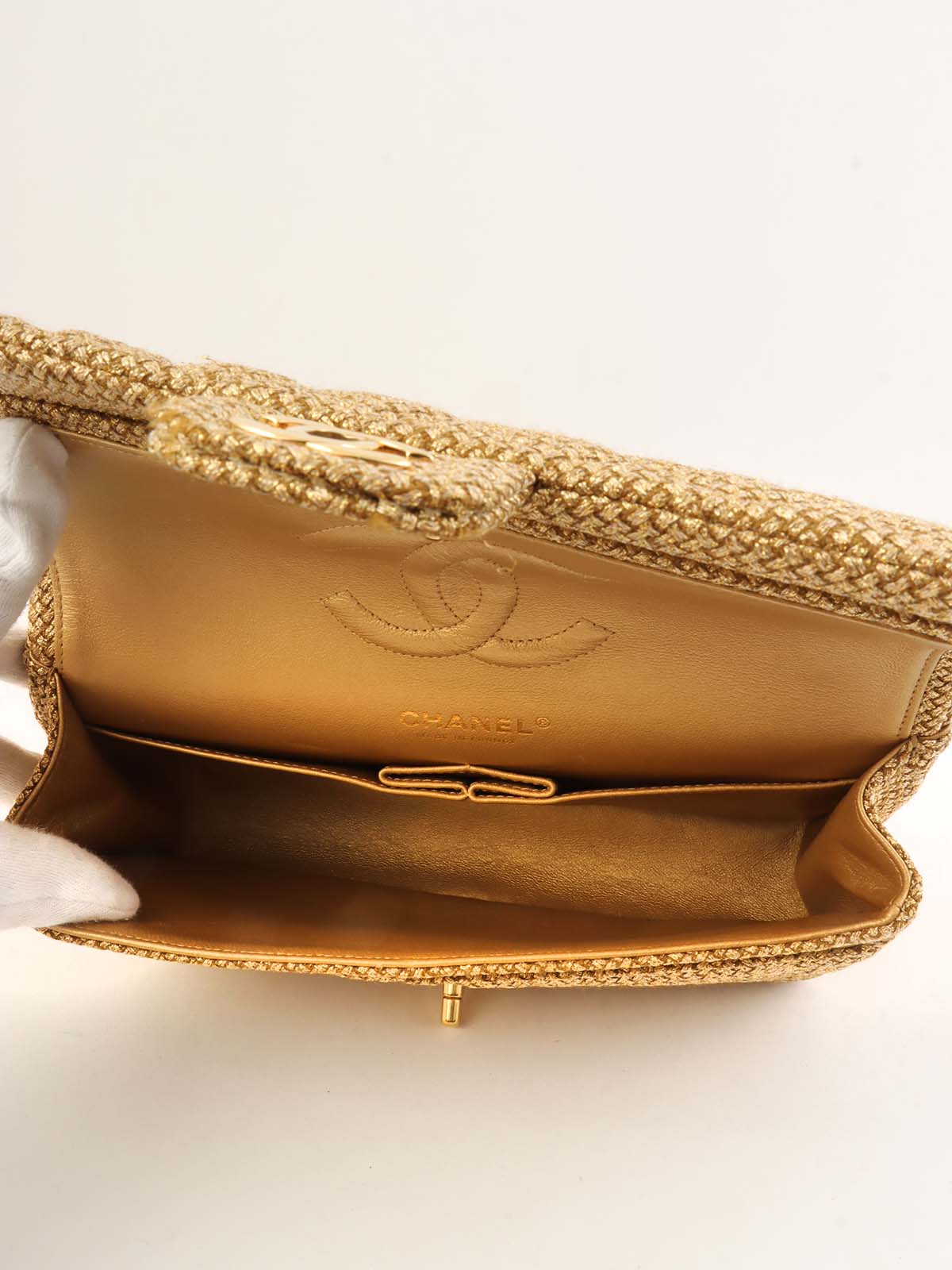 2014 Raffia Classic Flap Chain Bag 25cm Gold
