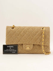 2014 Raffia Classic Flap Chain Bag 25cm Gold