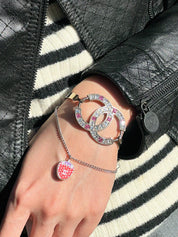 2005 Rhinestone CC Mark Bangle Silver/Pink