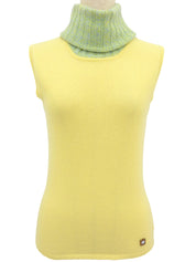 2001年製 カシミヤCCマークプレートノースリーブニット イエロー/ライムグリーン