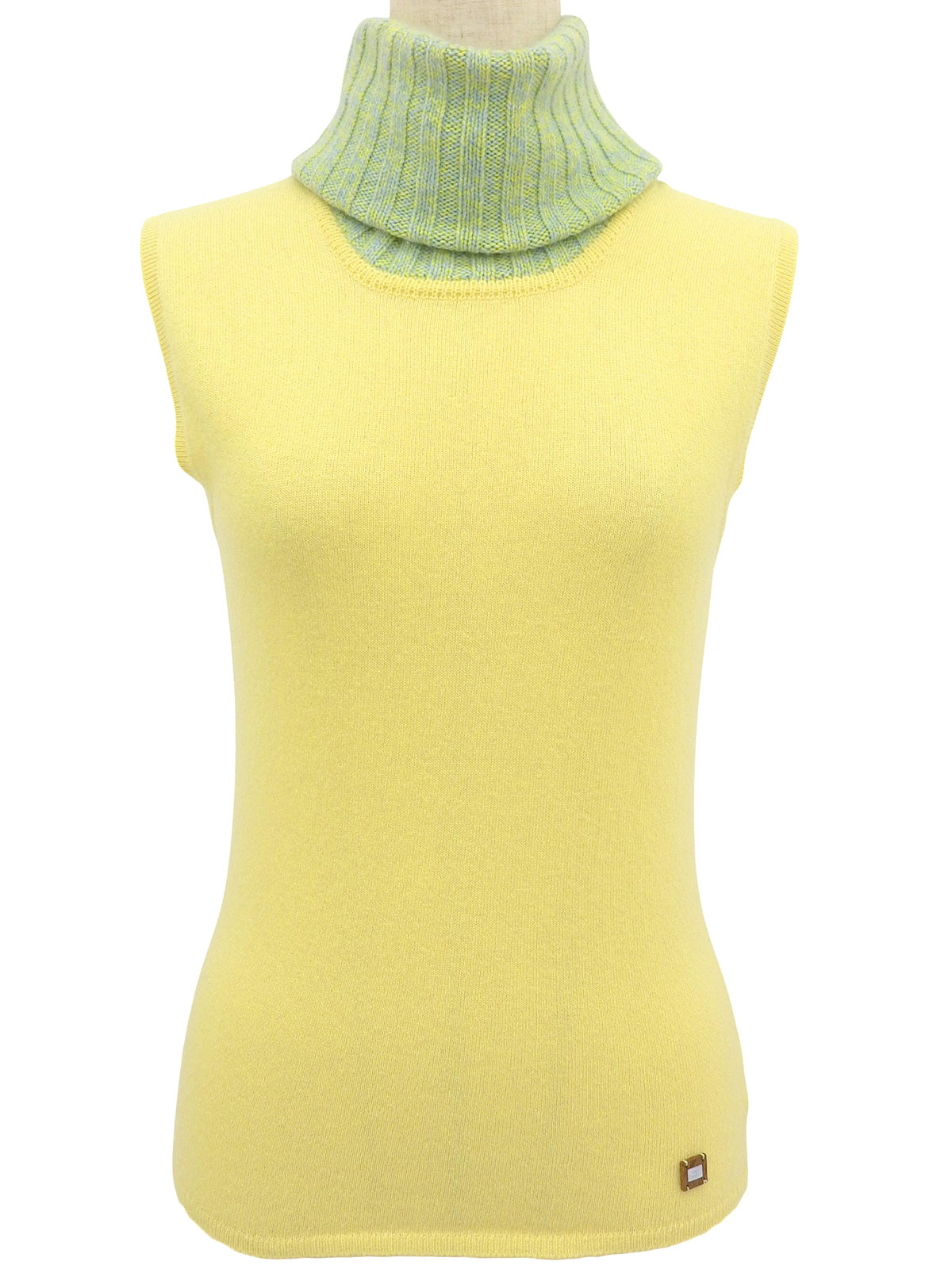2001年製 カシミアCCマークプレートノースリーブニット イエロー/ライムグリーン