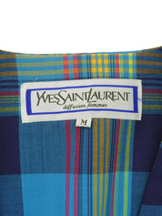 ウールチェックパターンノーカラージャケット ライトブルー/マルチ