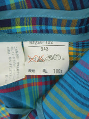 ウールチェックパターンノーカラージャケット ライトブルー/マルチ