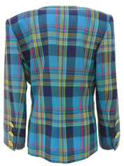 ウールチェックパターンノーカラージャケット ライトブルー/マルチ