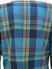 ウールチェックパターンノーカラージャケット ライトブルー/マルチ