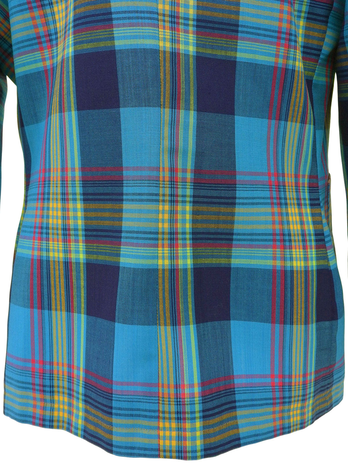 ウールチェックパターンノーカラージャケット ライトブルー/マルチ