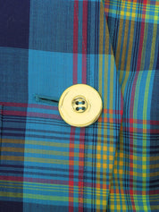 ウールチェックパターンノーカラージャケット ライトブルー/マルチ