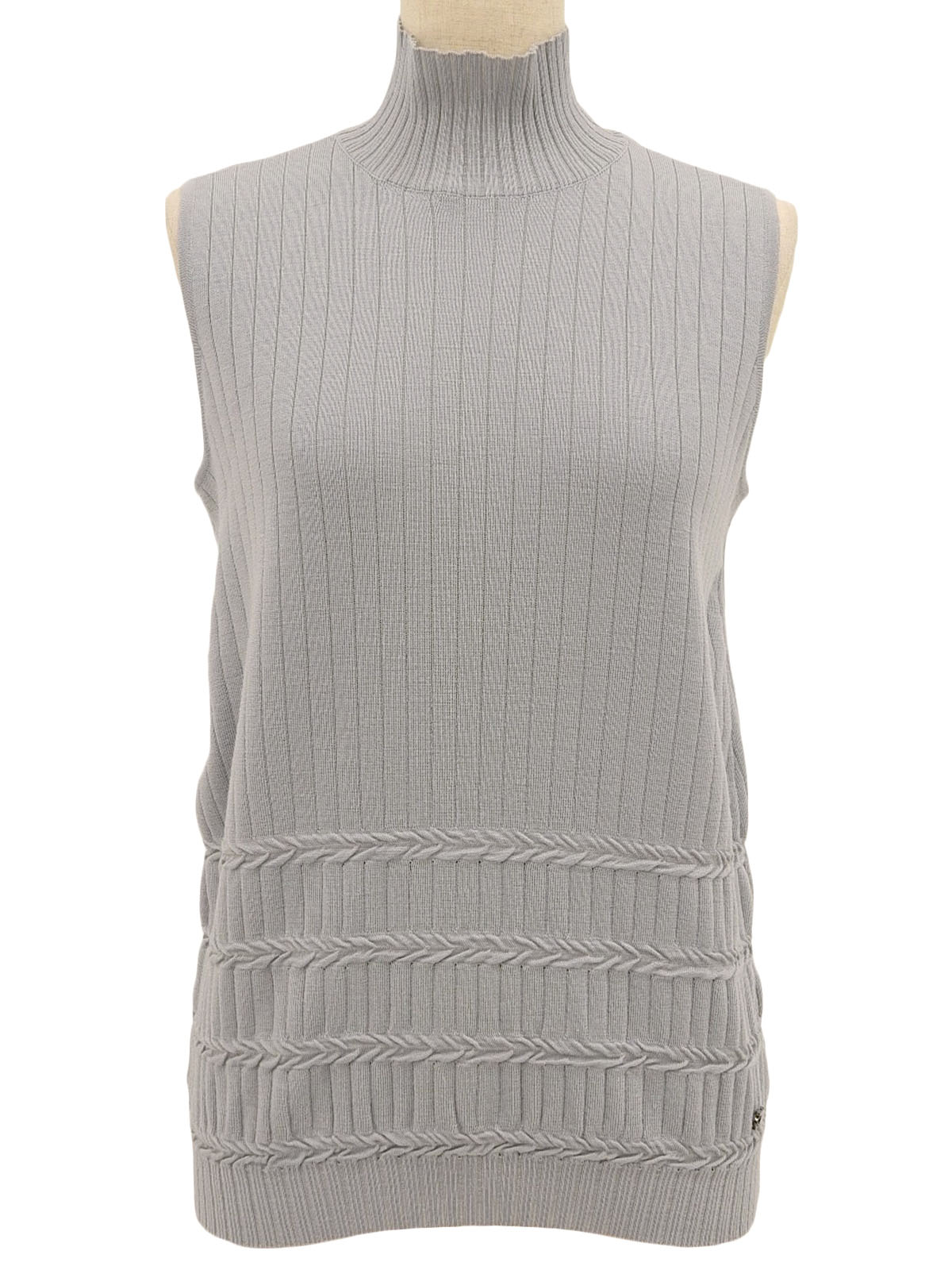 灰色高领 Gancini Plate 无袖针织上衣