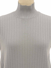 ハイネックガンチーニプレートノースリーブニットトップス グレー