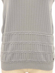 ハイネックガンチーニプレートノースリーブニットトップス グレー