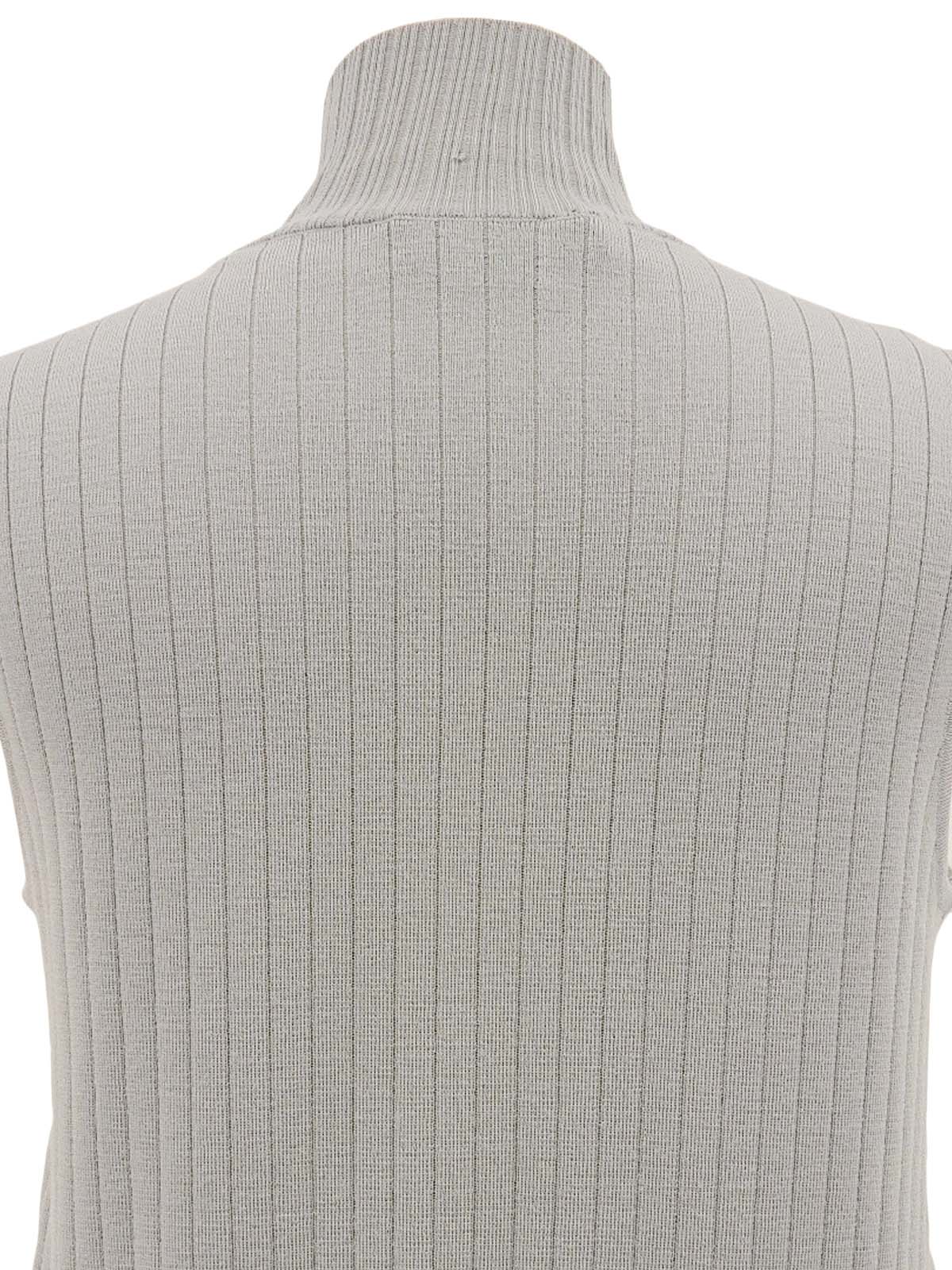 ハイネックガンチーニプレートノースリーブニットトップス グレー