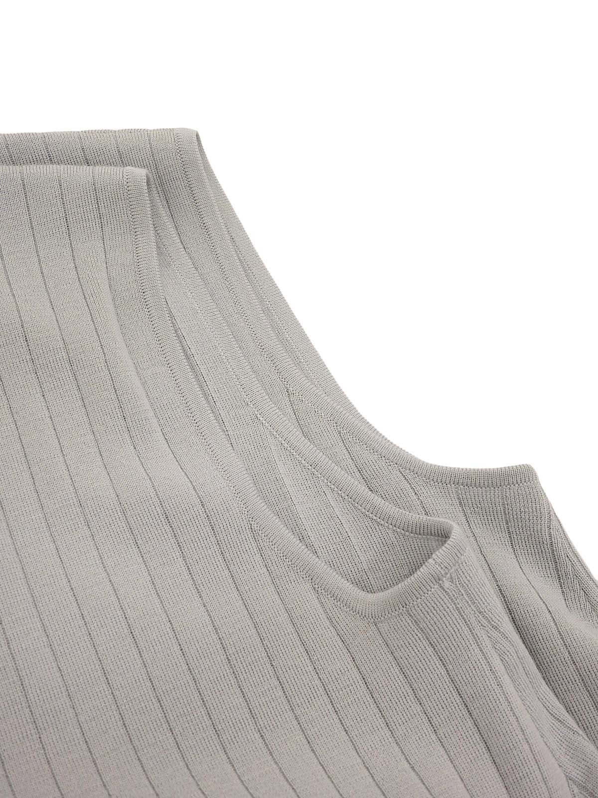 ハイネックガンチーニプレートノースリーブニットトップス グレー