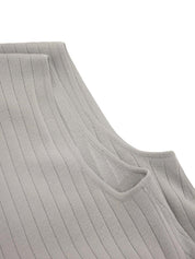 ハイネックガンチーニプレートノースリーブニットトップス グレー