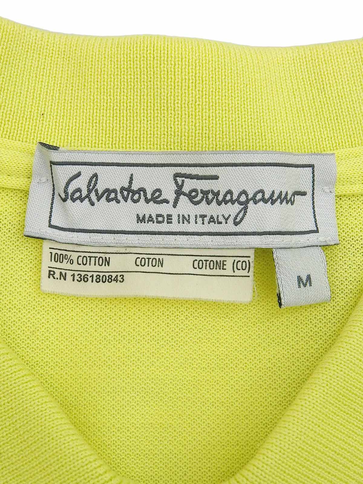 Gancini 刺绣半拉链 polo 衫，亮黄色