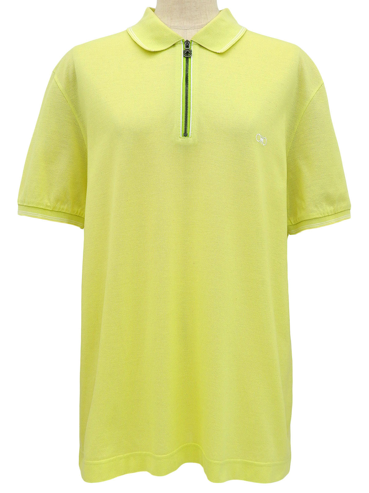 Gancini embroidered half-zip polo shirt in lime yellow