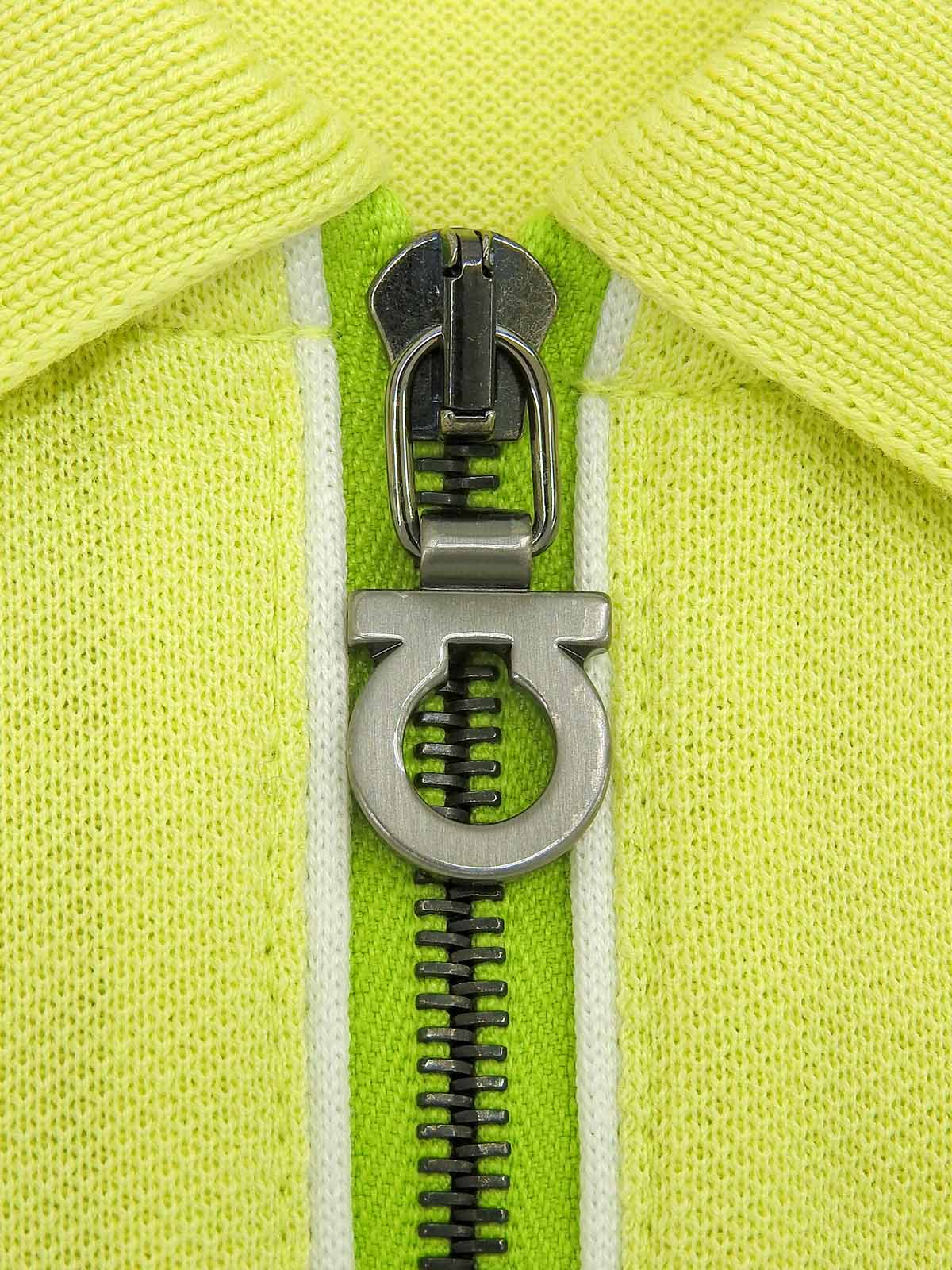 Gancini embroidered half-zip polo shirt in lime yellow