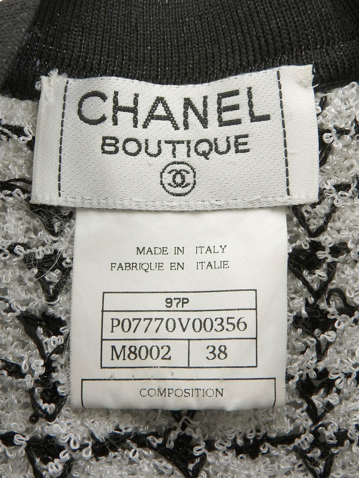 1997年製 ツイードCCマークボタン半袖ニットカーディガン ホワイト/ブラック