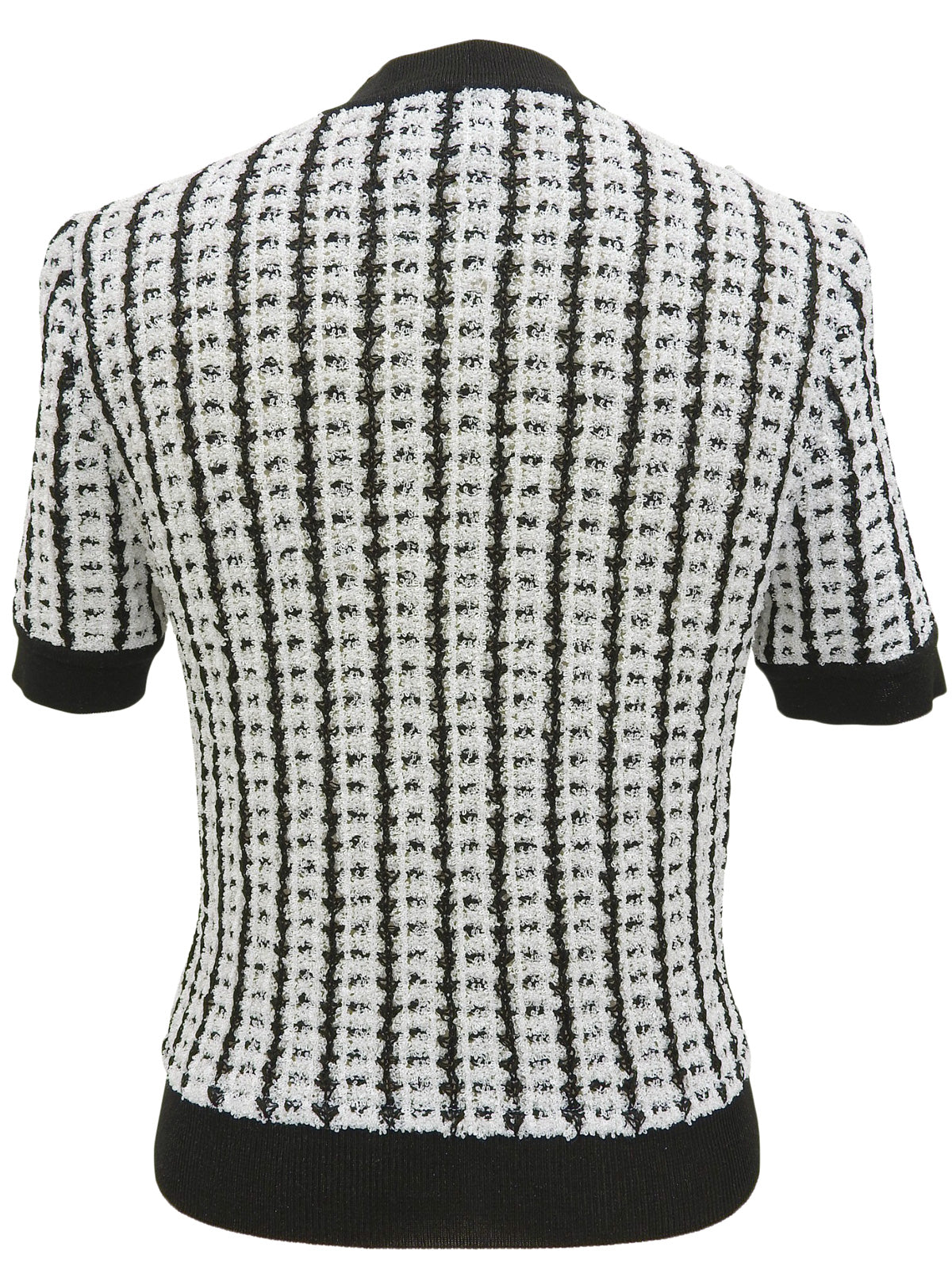 1997年製 ツイードCCマークボタン半袖ニットカーディガン ホワイト/ブラック