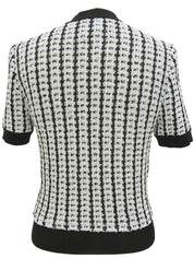 1997年製 ツイードCCマークボタン半袖ニットカーディガン ホワイト/ブラック