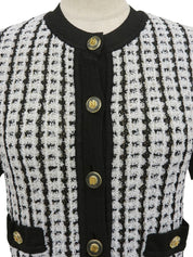 1997年製 ツイードCCマークボタン半袖ニットカーディガン ホワイト/ブラック