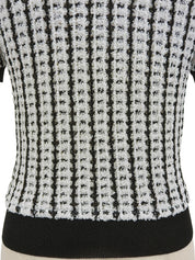 1997年製 ツイードCCマークボタンハーフスリーブニットカーディガン ホワイト/ブラック