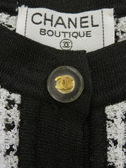 1997年製 ツイードCCマークボタンハーフスリーブニットカーディガン ホワイト/ブラック