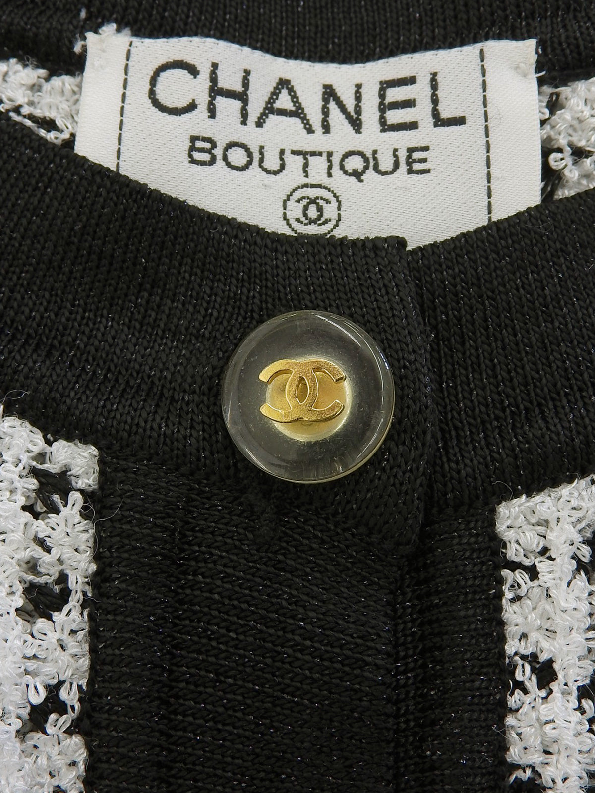 1997年製 ツイードCCマークボタン半袖ニットカーディガン ホワイト/ブラック