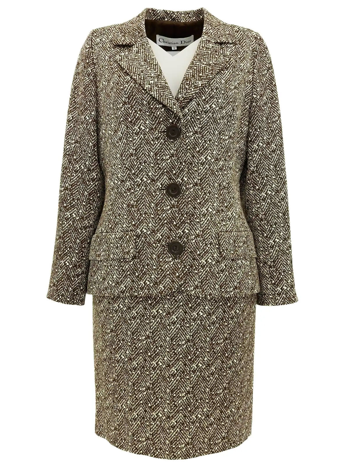 ウールヘリンボーンパターンロゴボタンセットアップ ベージュ/ブラウン