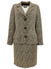 ウールヘリンボーンパターンロゴボタンセットアップ ベージュ/ブラウン