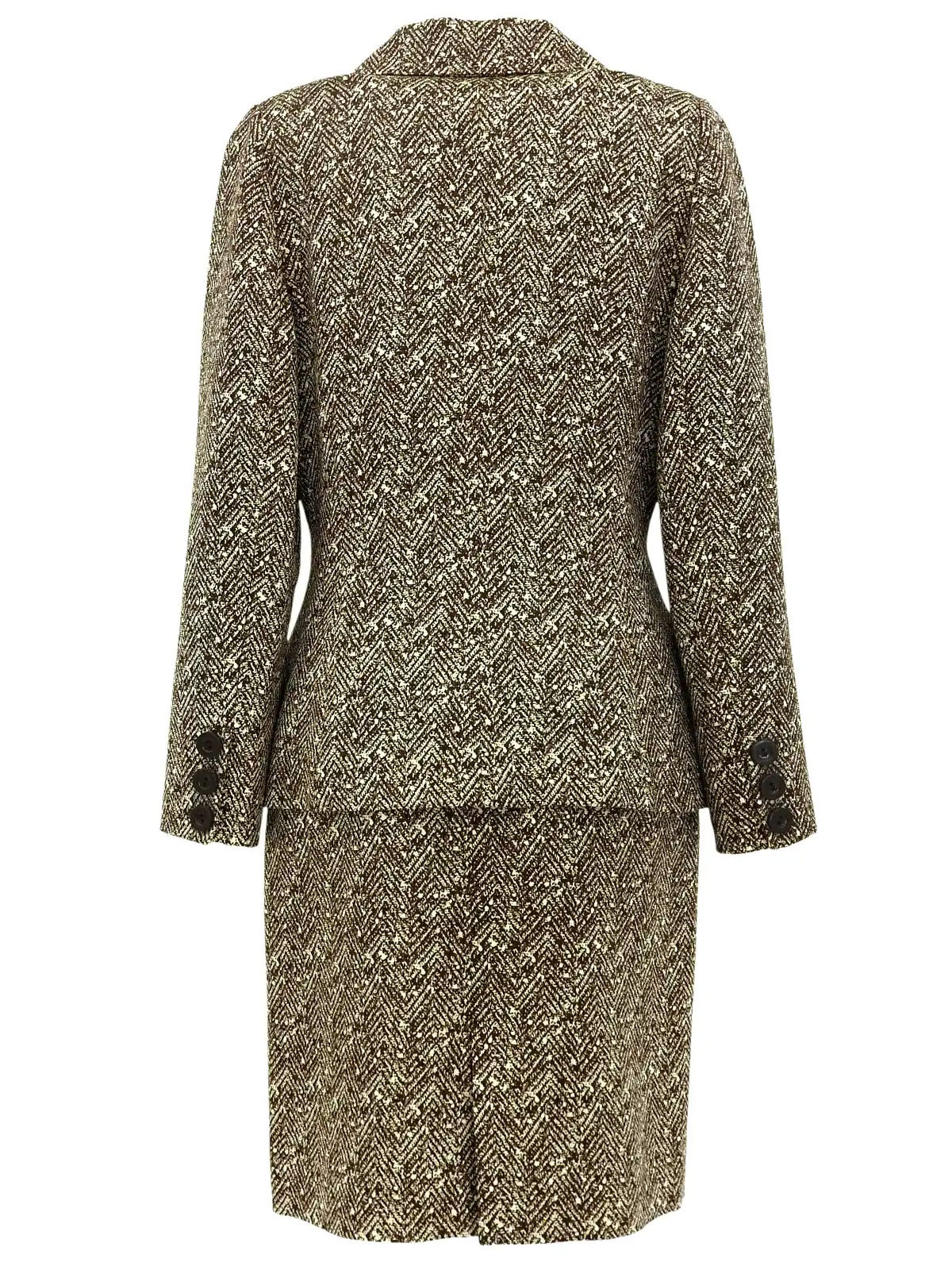 ウールヘリンボーンパターンロゴボタンセットアップ ベージュ/ブラウン