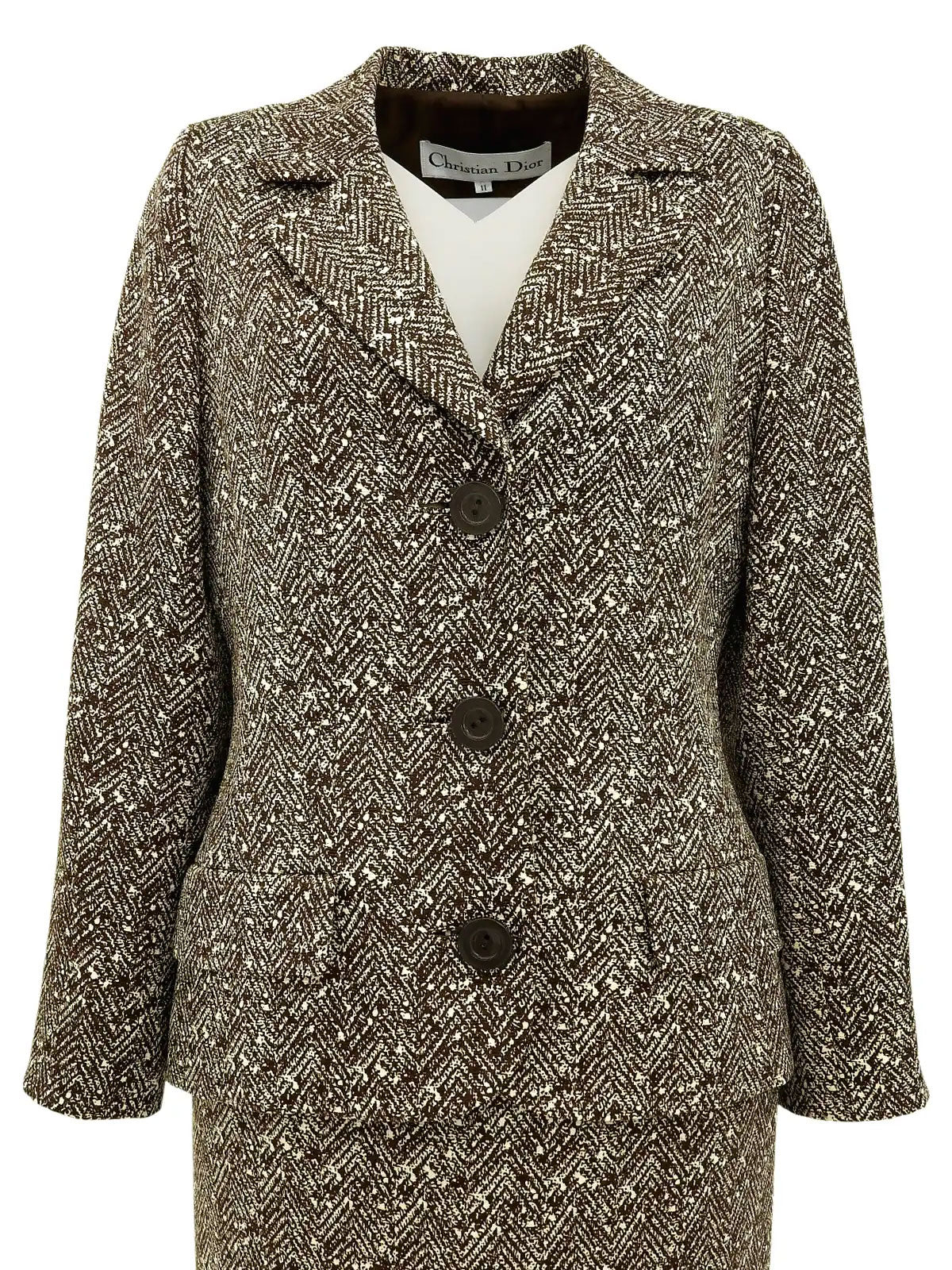 ウールヘリンボーンパターンロゴボタンセットアップ ベージュ/ブラウン