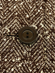 Wool herringbone pattern logo button set in beige/brown