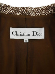 Wool herringbone pattern logo button set in beige/brown