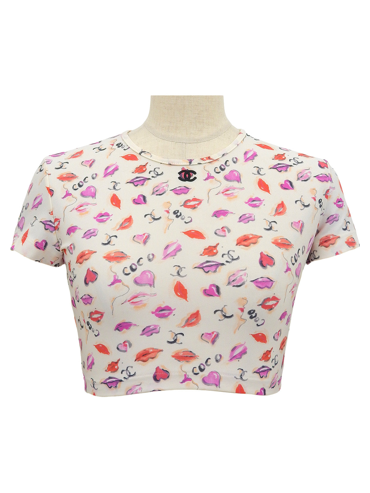 1995年製 リップパターンCCマーク半袖トップス アイボリー/マルチカラー