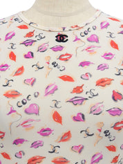 1995年製 リップパターンCCマークハーフスリーブトップス アイボリー/マルチカラー