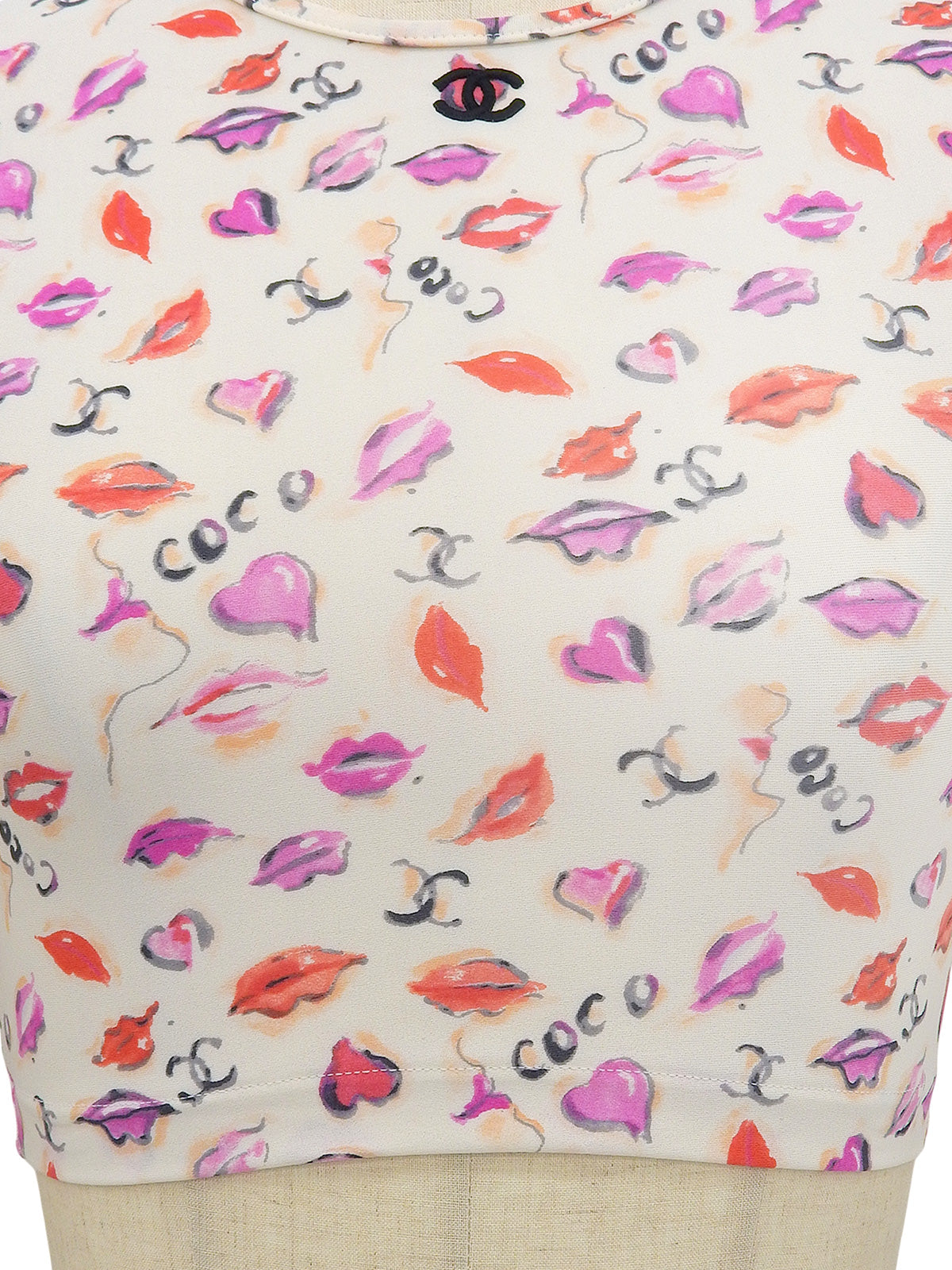 1995年製 リップパターンCCマーク半袖トップス アイボリー/マルチカラー