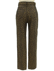 Cotton leopard print pants in brown/black